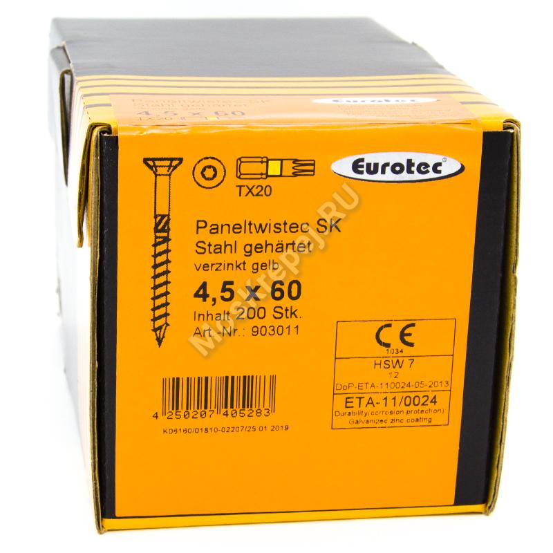 Саморез Eurotec 4.5x60 Paneltwistec Потайная головка