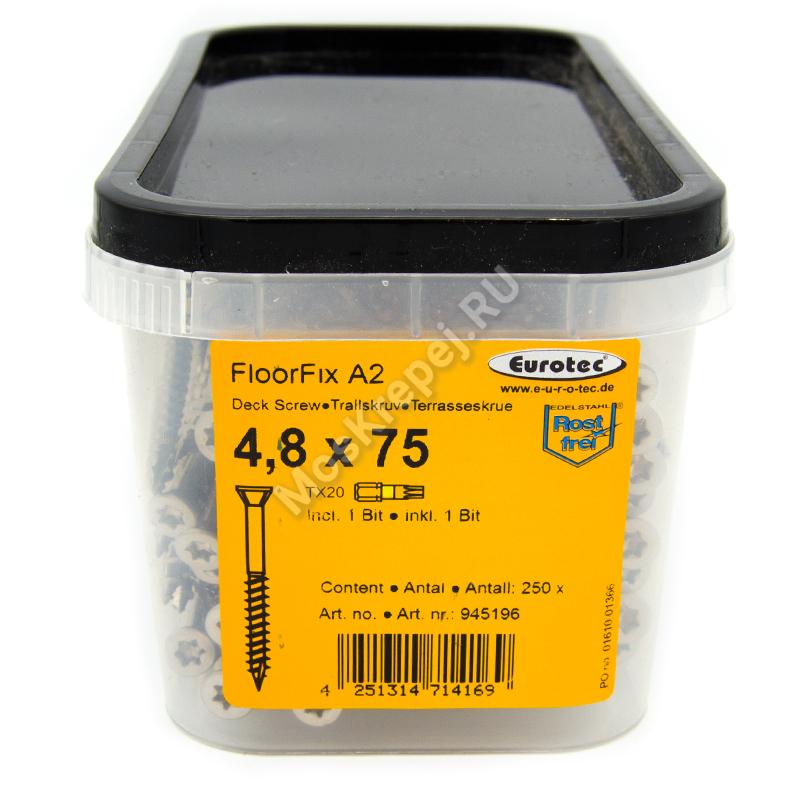 Саморезы Eurotec FloorFix А2 4.8x75 для террасной доски (250шт. + бита)