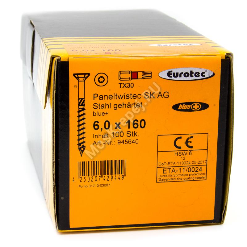 Саморез Eurotec 6x160 Paneltwistec SK AG Потайная головка