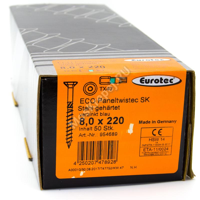 Конструкционные саморезы Eurotec 8x220 ECO PT Потайная головка