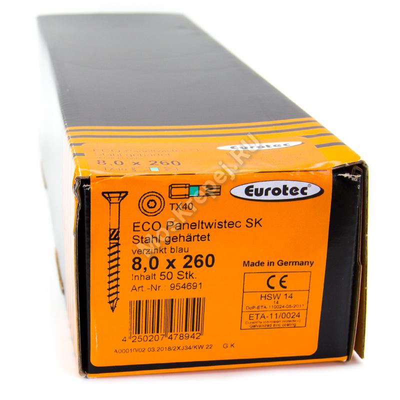 Конструкционные саморезы Eurotec 8x260 ECO PT Потайная головка