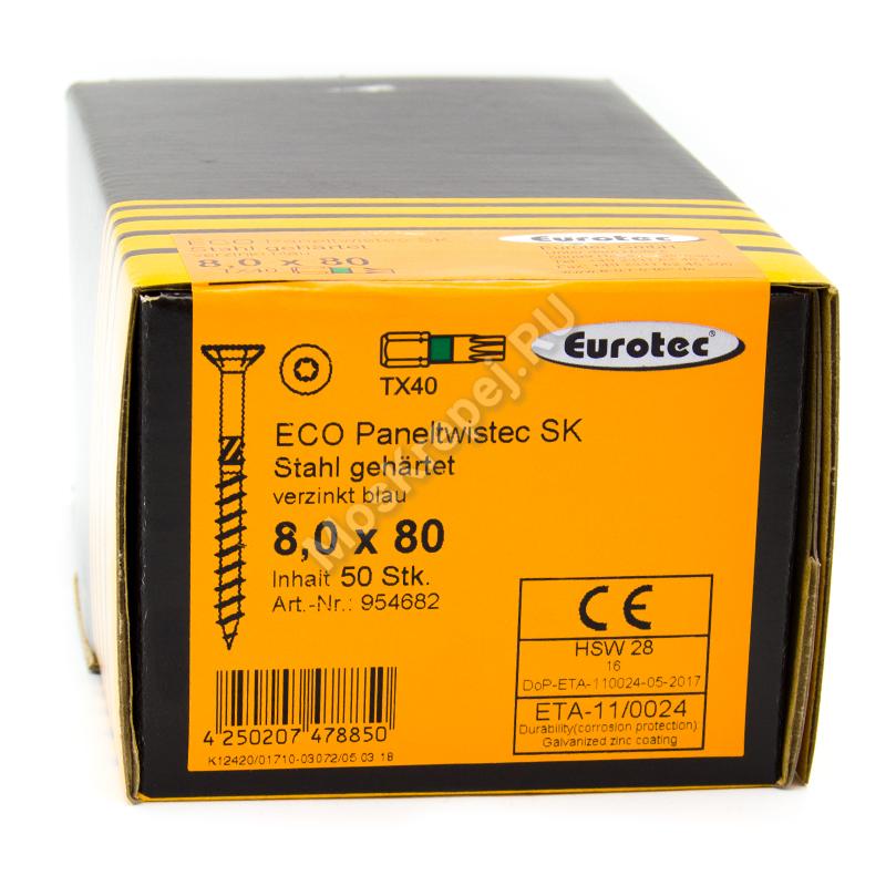 Конструкционные саморезы Eurotec 8x80 ECO PT Потайная головка