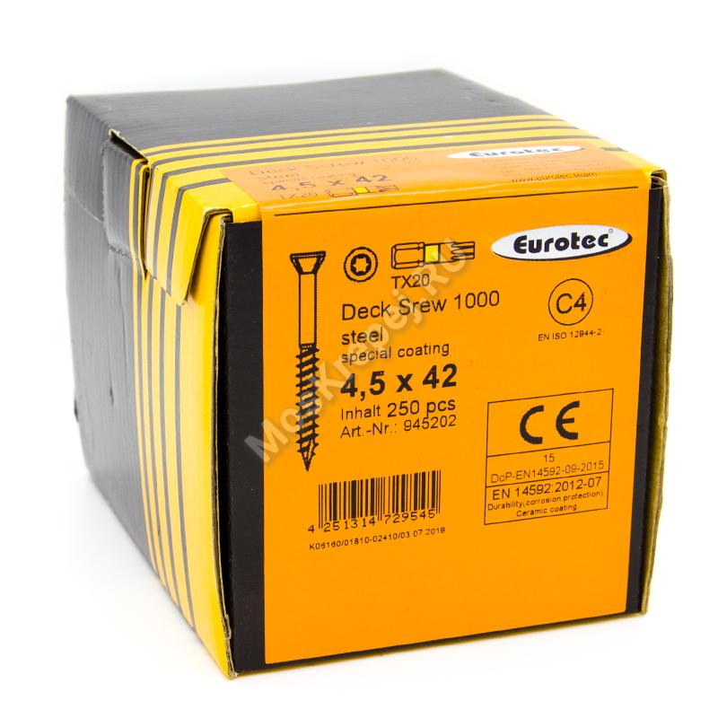 Саморезы Eurotec Deck Srew 4.5x42 для террасной доски и фасадов (250шт.)