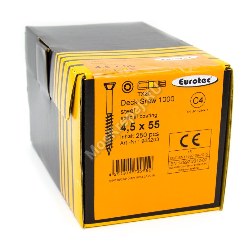 Саморезы Eurotec Deck Screw 4.5x55 для террасной доски и фасадов (250шт.)