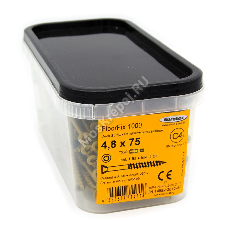 Саморезы Eurotec FloorFix 4.8x75 для террасной доски и фасадов (250шт.+ бита) 