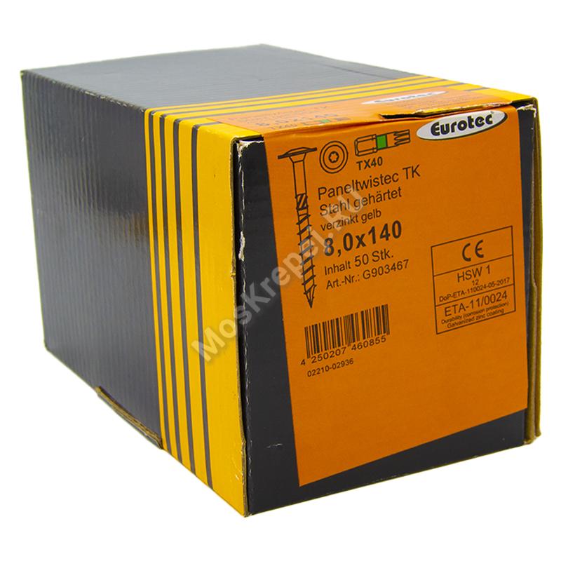 Конструкционные саморезы Eurotec 8x140 Paneltwistec Тарельчатая головка, сталь с желтой оцинковкой