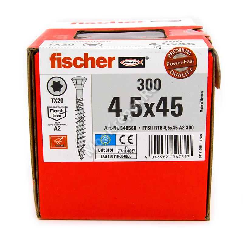 Саморезы Fischer 4,5x45 для фасадной доски из нержавейки (300шт.)