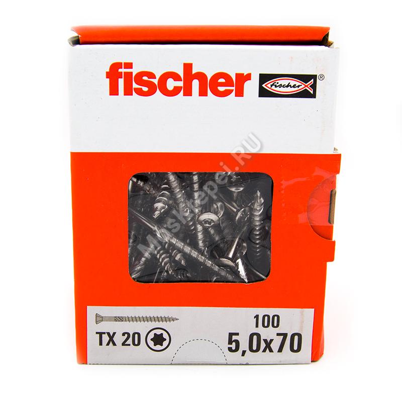 Саморез для террасной доски Fischer 5x70 из нержавейки (100 шт.)