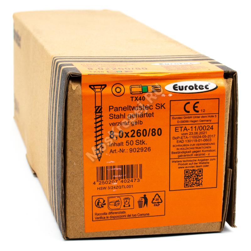 Саморез Eurotec 8x260 Paneltwistec SK Потайная головка (50 шт.)