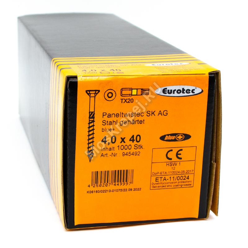 Саморез Eurotec 4x40 Paneltwistec SK AG Потайная головка (1000шт.)