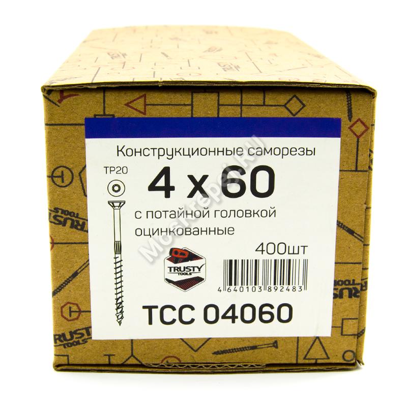 Конструкционные саморезы TCC 4x60 потайная головка (400 шт. + бита)