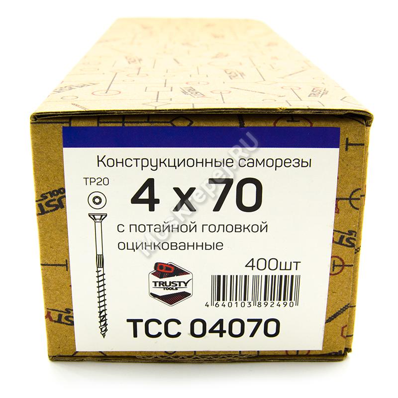 Конструкционные саморезы TCC 4x70 потайная головка (400 шт. + бита)
