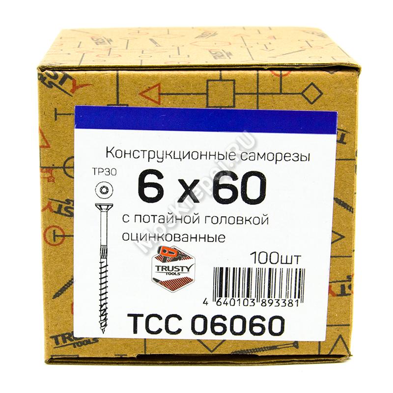 Конструкционные саморезы TCC 6x60 потайная головка (100 шт. + бита)