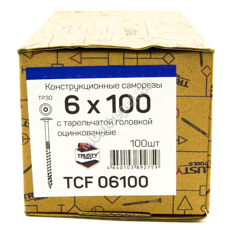 Конструкционные саморезы TCF 6x100 тарельчатая головка (100 шт. + бита)