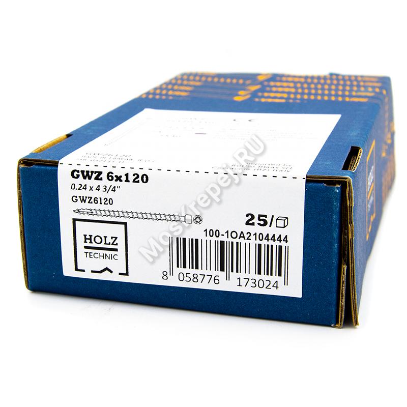 Конструкционные саморезы HOLZ TECHNIC GWZ 6x120 цилиндрической головка (25 шт.)