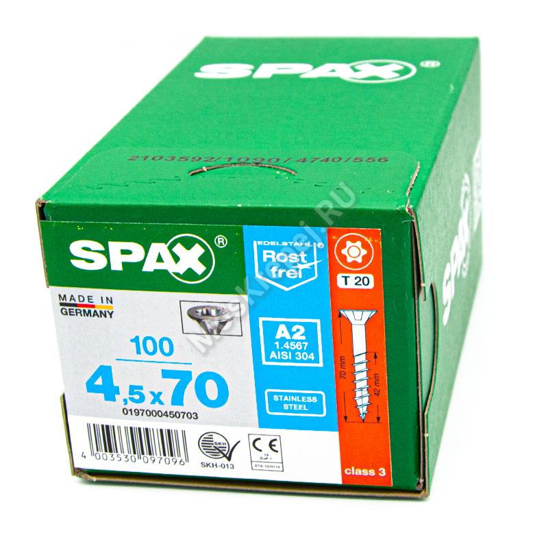 Саморез универсальный SPAX 4,5x70 нержавеющая сталь A2 (100шт.)