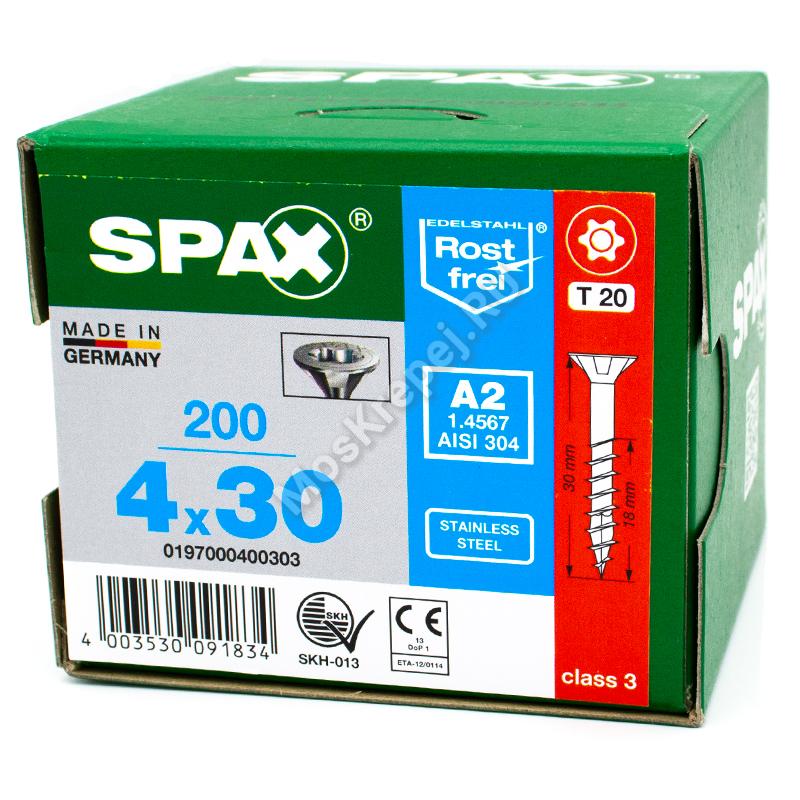 Саморез универсальный SPAX 4x30 нержавеющая сталь A2 (200шт.)
