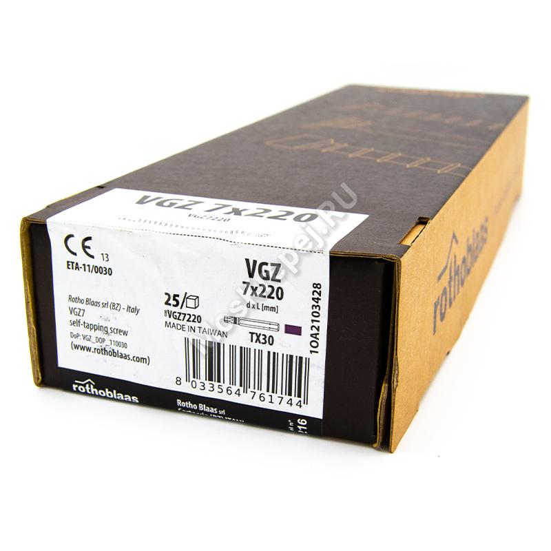 Конструкционные саморезы Rothoblaas VGZ 7x220 цилиндрической головка (25 шт.)