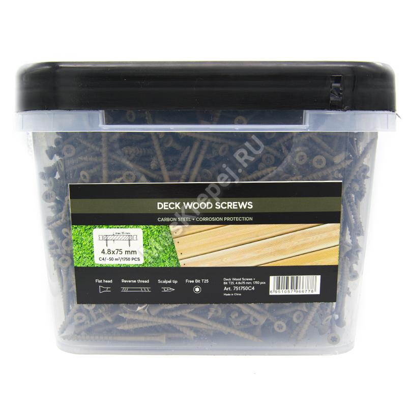 Саморезы Deck Wood Screws 4.8x75 (1750 шт. + бита)