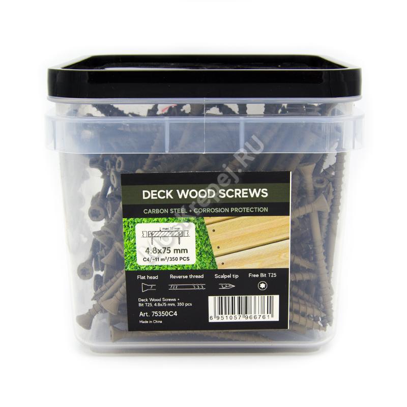 Саморезы Deck Wood Screws 4.8x75 (350 шт. + бита)