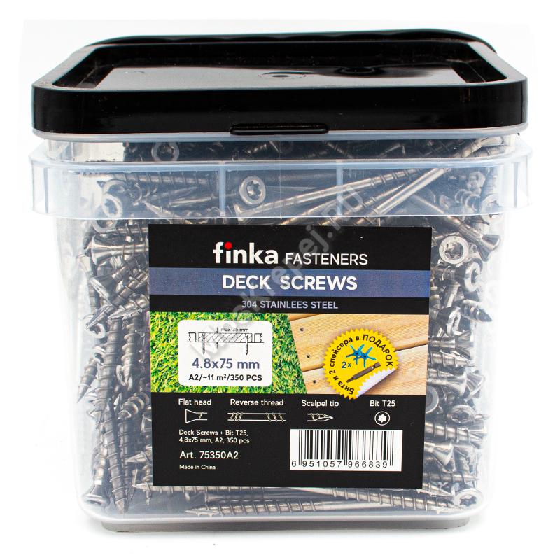 Саморезы Finka Deck Screws A2 4,8x75 (350 шт. + бита + 2 cпейсера)
