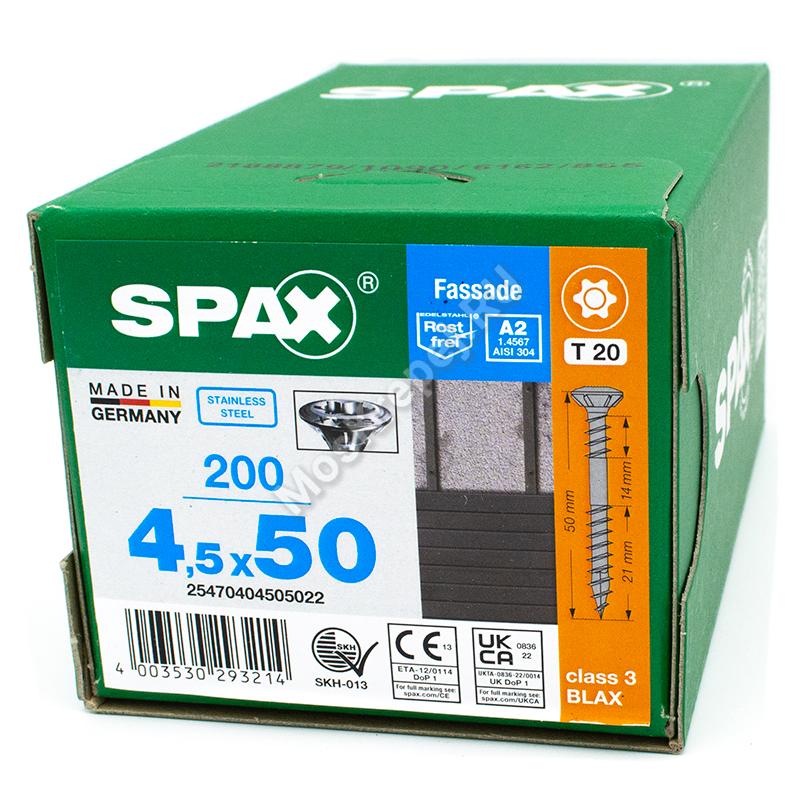 Саморез для фасадной доски с двойной резьбой SPAX 4.5x50 чёрный из нержавейки (200 шт.)