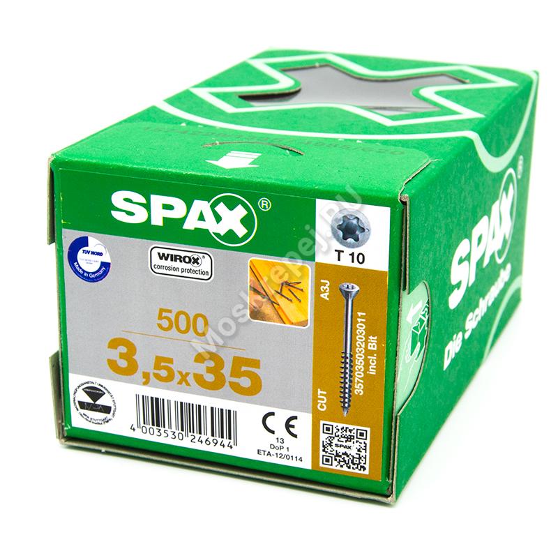 Саморезы SPAX 3.5x35 wirox для деревянных полов, имитации бруса, вагонки, паркета (500 шт. + бита)