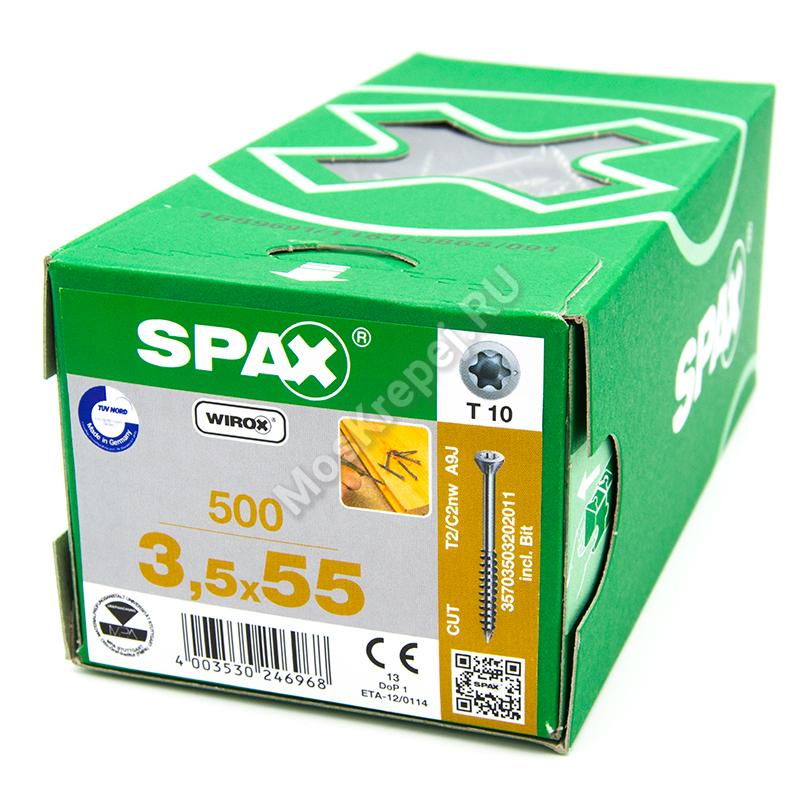 Саморезы SPAX 3.5x55 для деревянных полов, имитации бруса, вагонки, паркета (500 шт. + бита)