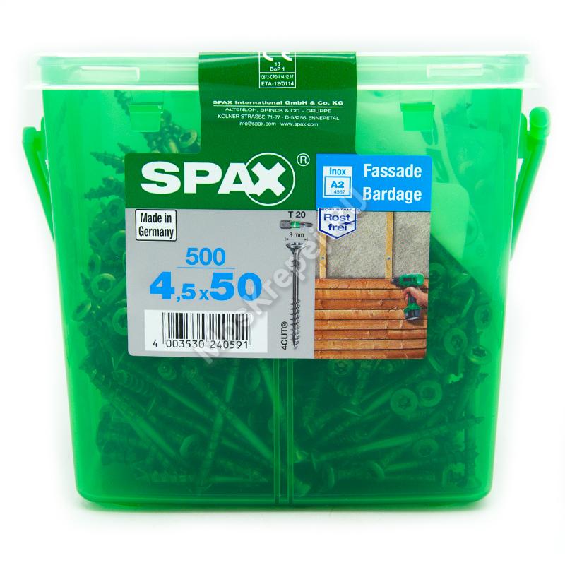 Саморез SPAX 4.5x50 A2 для фасадной доски из нержавейки (500 шт.)