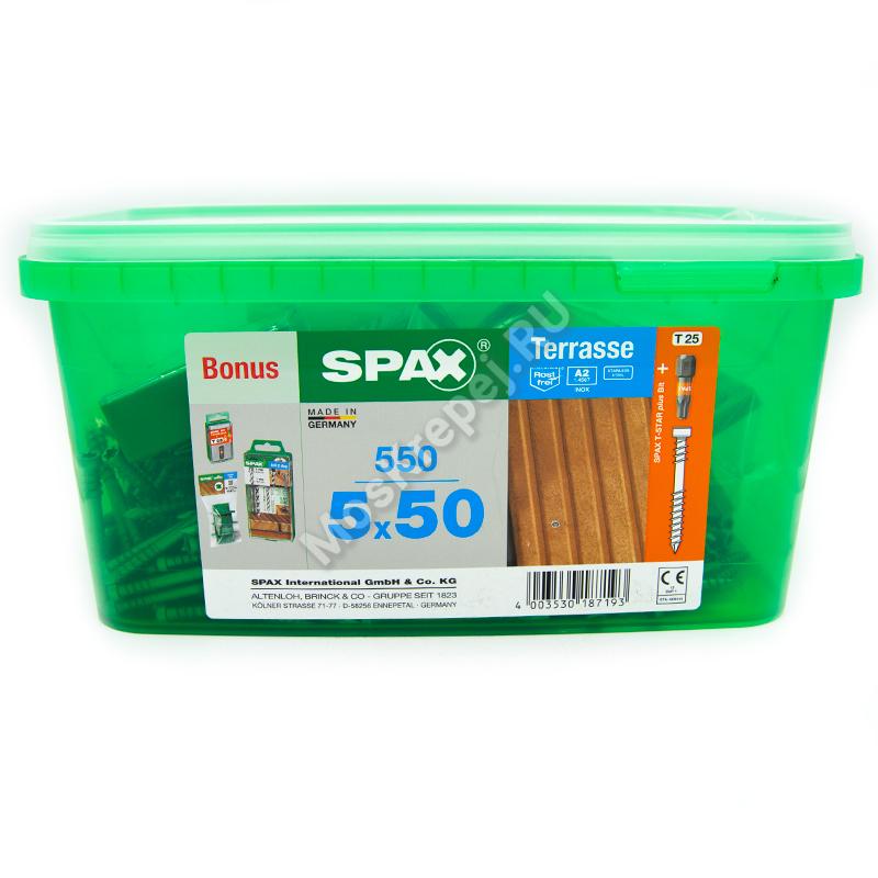 Комплект саморезов SPAX D 5x50 для террасной доски из нержавейки (550 шт.)