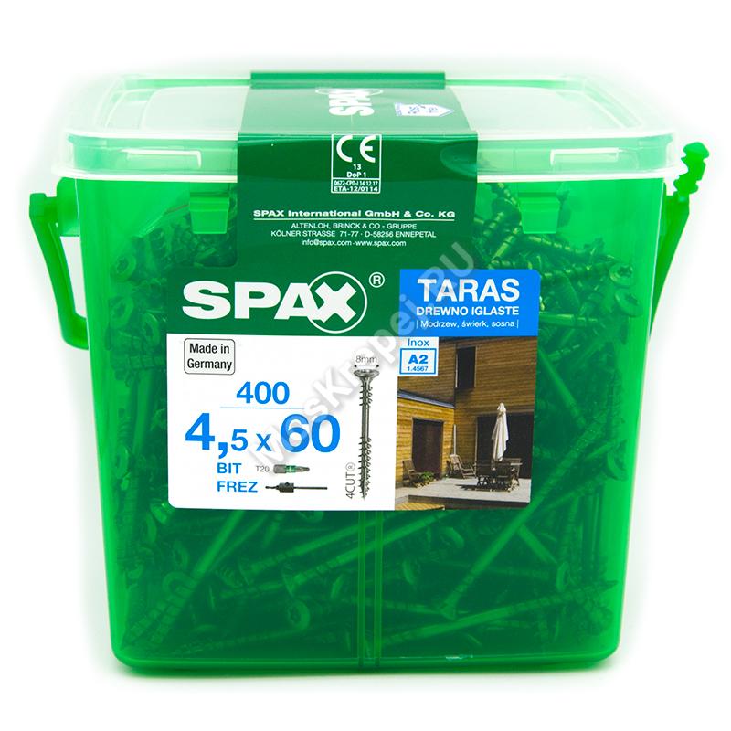 Саморез для фасадной доски SPAX 4.5x60 из нержавейки (400 шт. + бита, сверло)