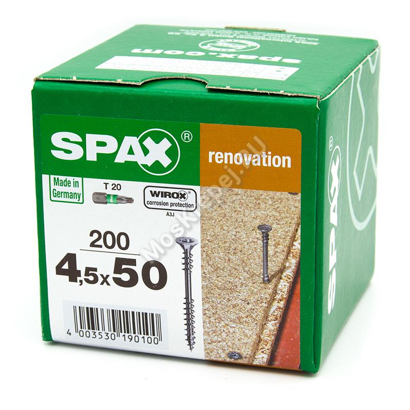 Саморезы SPAX 4.5x50 для крепления OSB, МДФ, ДСП и фанеры (200 шт. + бита)
