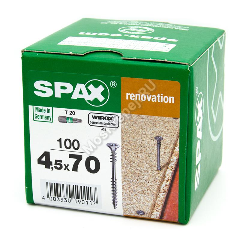 Саморезы SPAX 4.5x70 для крепления OSB, МДФ, ДСП и фанеры (100 шт. + бита)