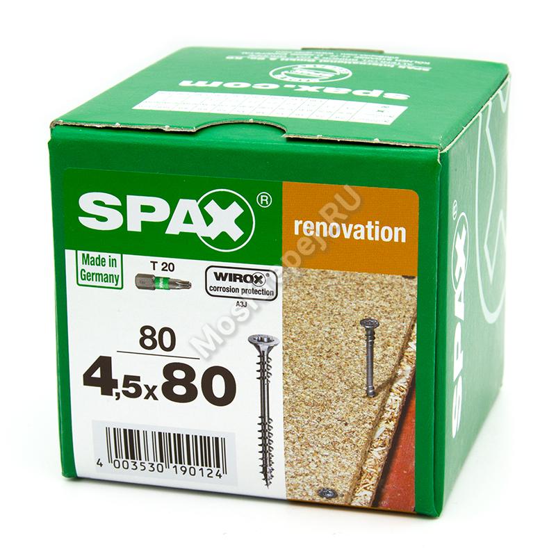 Саморезы SPAX 4.5x80 для крепления OSB, МДФ, ДСП и фанеры (80 шт. + бита)