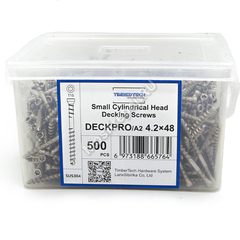 Саморезы для скрытого крепежа DeckPro 4.2x48 нержавеющая сталь (500шт. + бита)