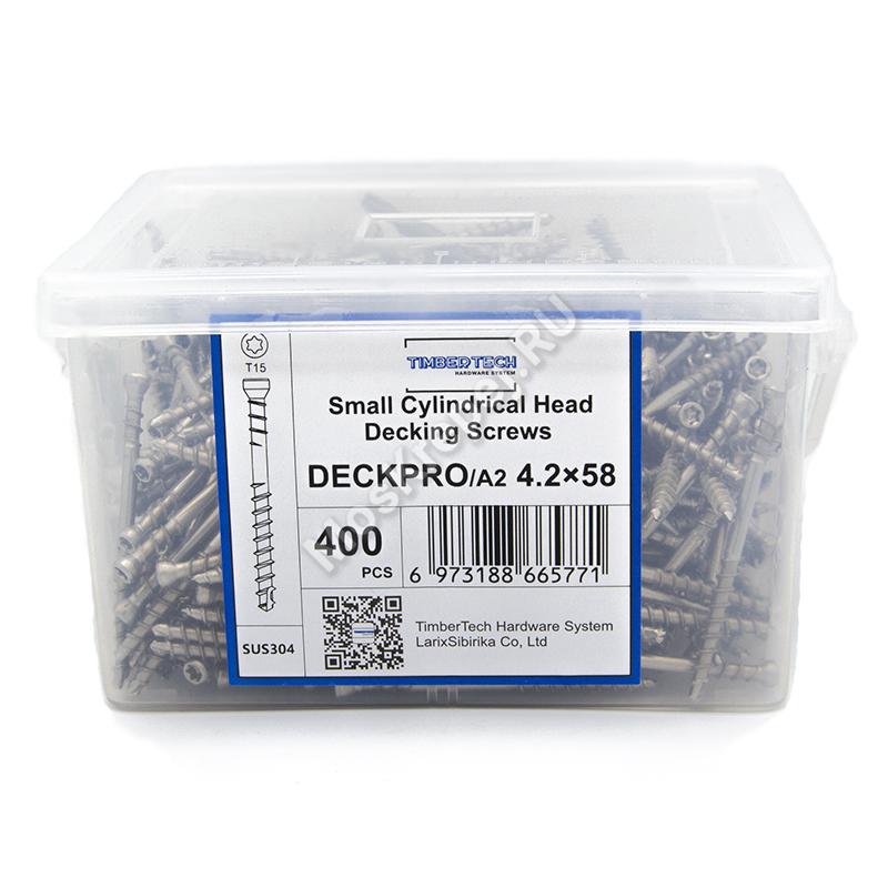 Саморезы для скрытого крепежа DeckPro 4.2x58 нержавеющая сталь (400шт + бита)