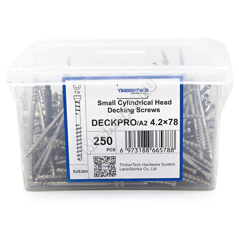 Саморезы для скрытого крепежа DeckPro 4.2x78 нержавеющая сталь (250 шт. + бита)