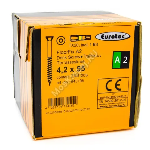 Саморезы Eurotec FloorFix A2 4.2x55 для террасной доски и фасадов (250шт. + бита)