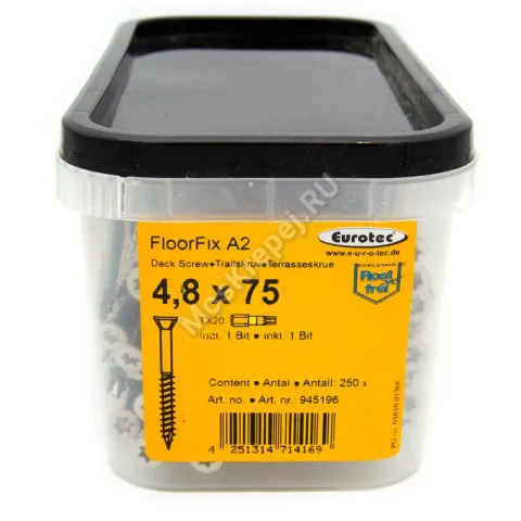 Саморезы Eurotec FloorFix А2 4.8x75 для террасной доски (250шт. + бита)