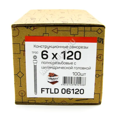 Конструкционные саморезы с полной резьбой FTLD 6x120 (100 шт. + бита)