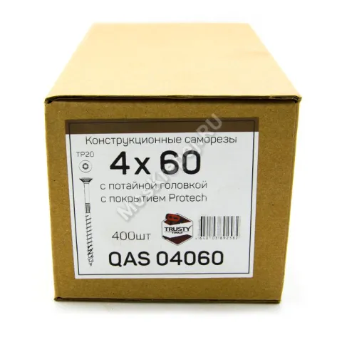 Саморезы QAS 4x60 коричневые (400 шт + бита)