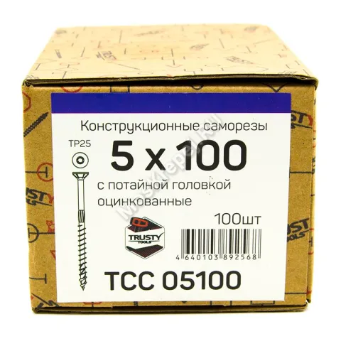 Конструкционные саморезы TCC 5x100 потайная головка (100 шт. + бита)