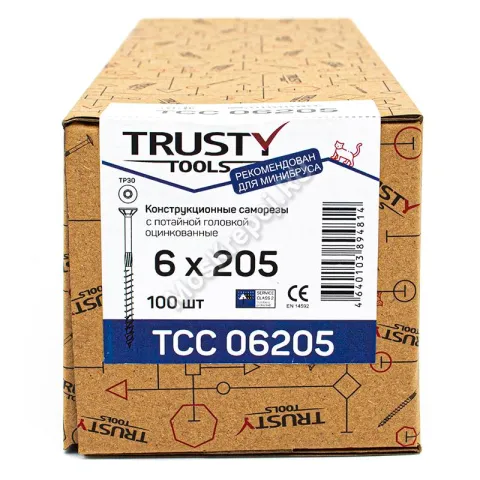 Конструкционные саморезы TCC 6x205 потайная головка (100 шт. + бита)