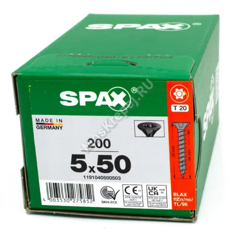 Саморез универсальный SPAX 5x50 Black BLAX потай. полная резьба (200 шт.)