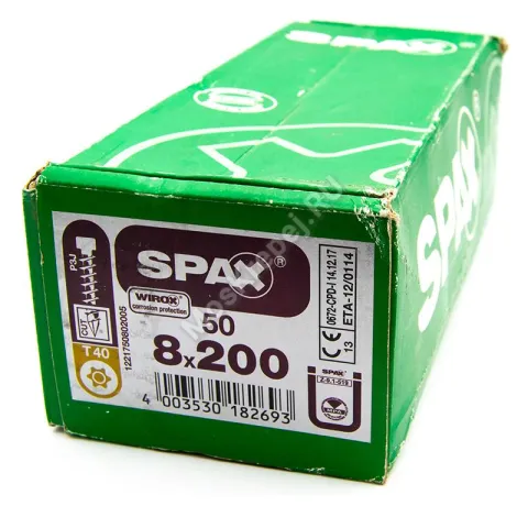 Конструкционные саморезы SPAX 8x200 цилиндрическая головка, Wirox (50 шт.)