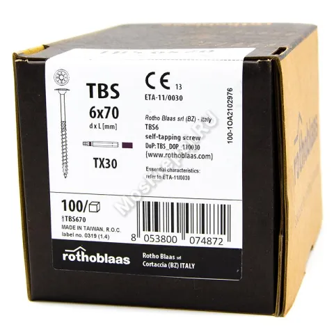 Конструкционные саморезы Rothoblaas TBS 6x70 тарельчатая головка (100шт.)