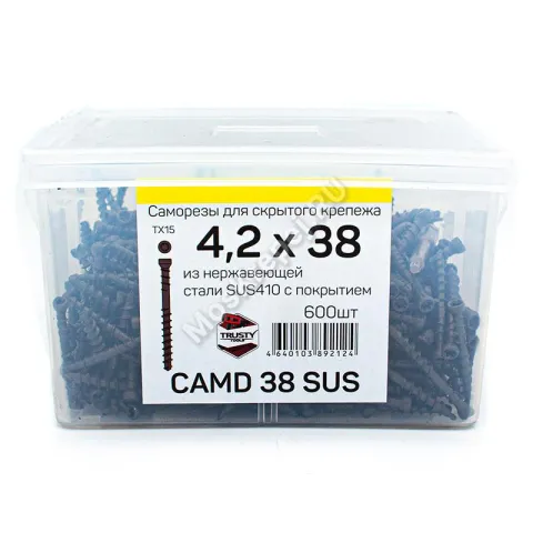 Саморезы для скрытого крепежа CAMD 4.2x38 из нержавеющей стали (600 шт + бита)