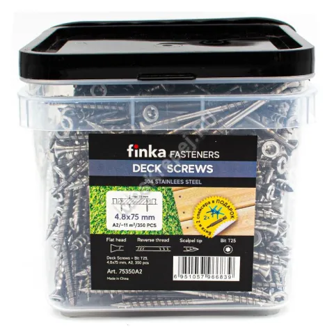 Саморезы Finka Deck Screws A2 4,8x75 (350 шт. + бита + 2 cпейсера)