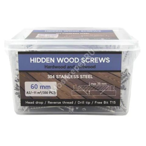 Саморезы Hidden Wood Screws 60 мм из нержавейки (350 шт. + бита)