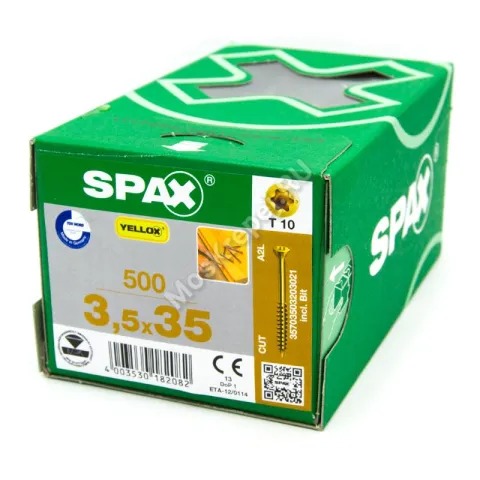 Саморезы SPAX 3.5x35 желтый (500 шт. + бита)